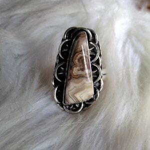 Mexican Laguna Lace Agate Silver Plated Gemstone Ring